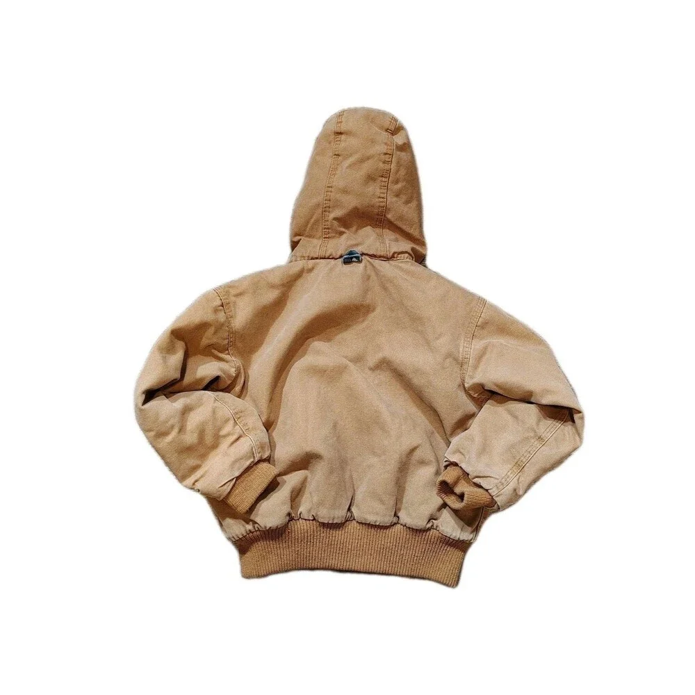 Walls Workwear Canvas Chore Jacket Boys XS 4-5 Tan Sherpa Lined Hooded - Picture 2 of 9